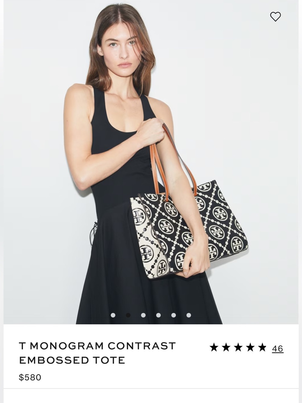 New! Tory Burch T Monogram Embossed Contrast Cream & Black Logo Leather Tote Bag - Picture 9 of 12